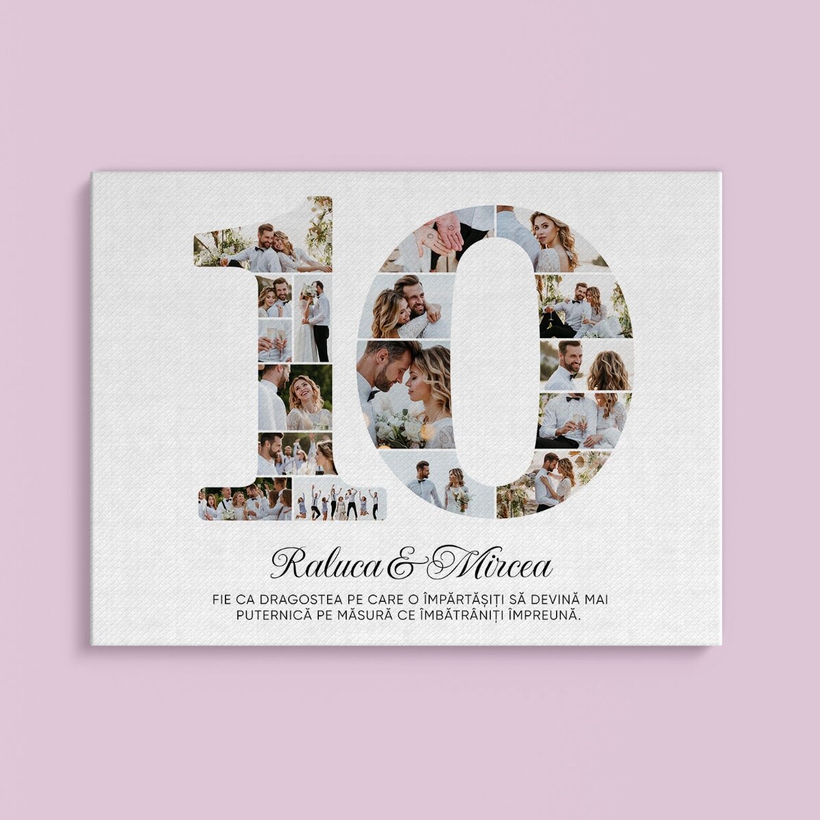 Personalised painting with the number 10, photos and message - Relationship anniversary