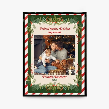 Tablou personalizat cu o poză și text - Primul Crăciun