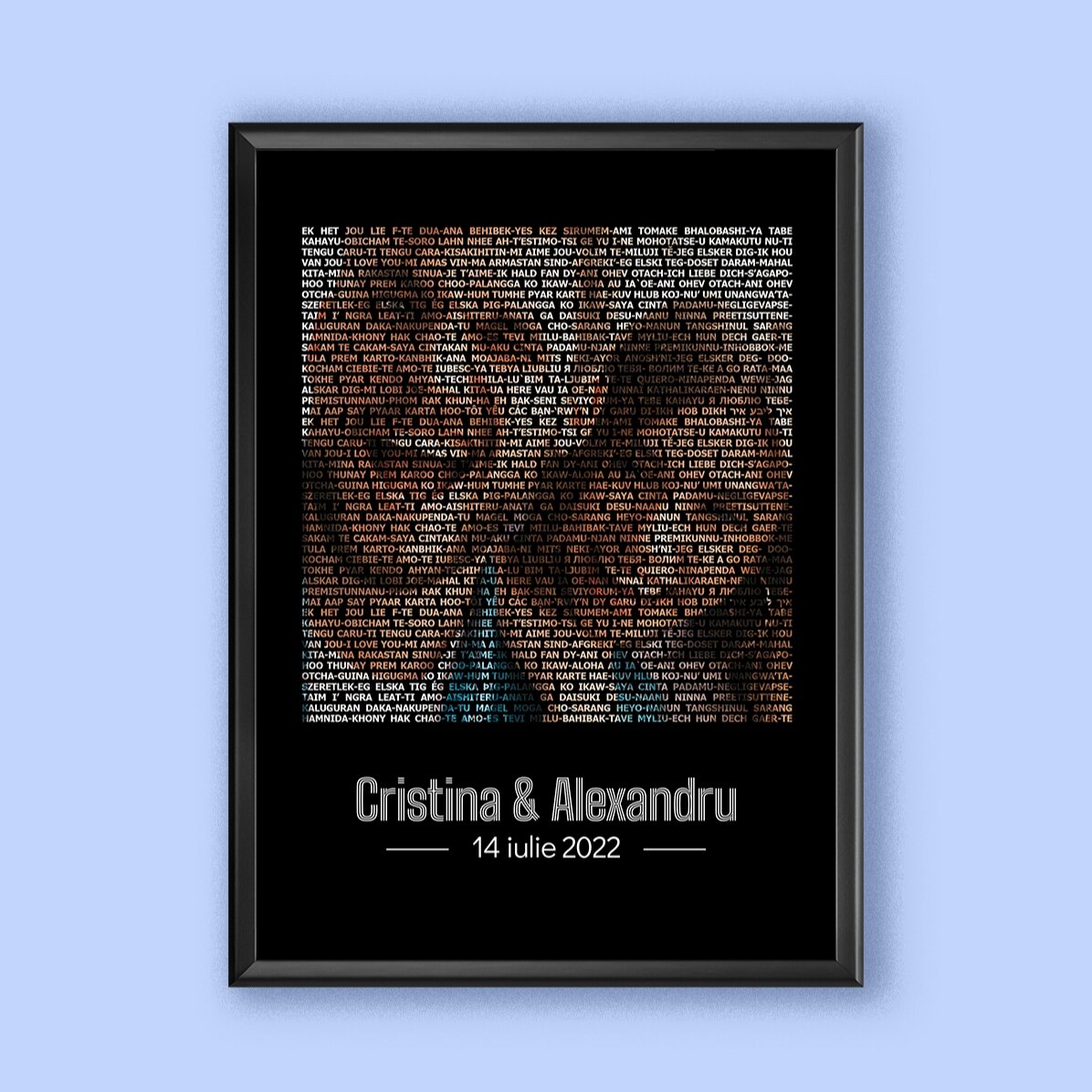 Tablou personalizat cu o poză și text - Te iubesc în 100 de limbi