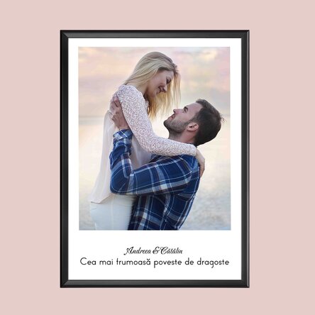 Personalised picture frame with a photo and text