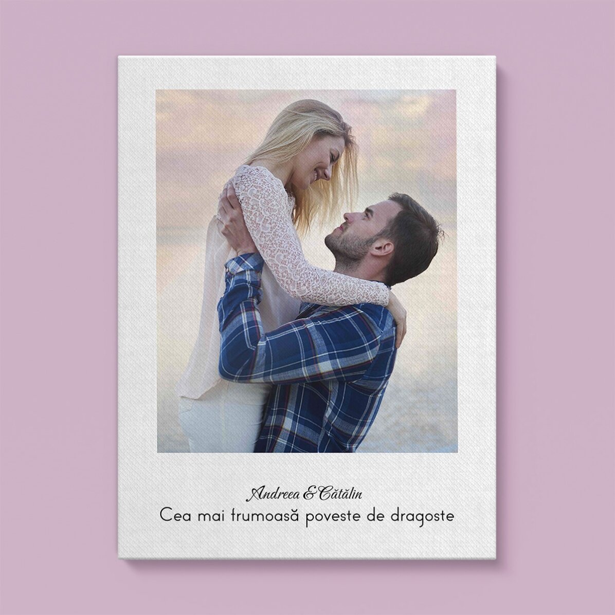 Personalised picture frame with a photo and text