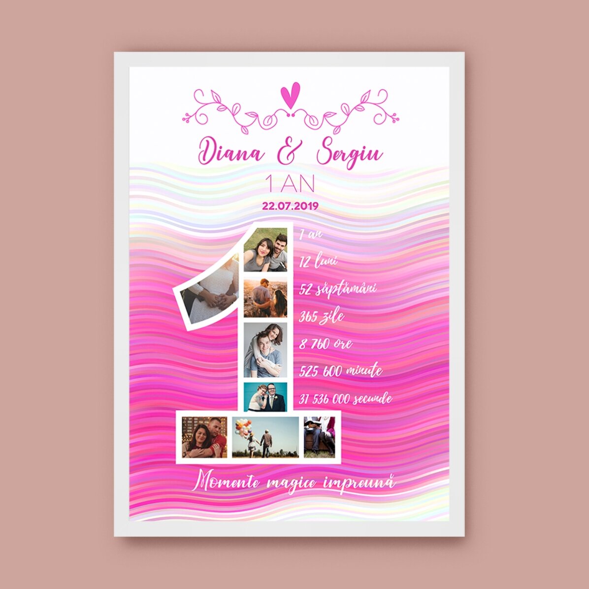 Tablou personalizat cu poze și text - Aniversare de un an