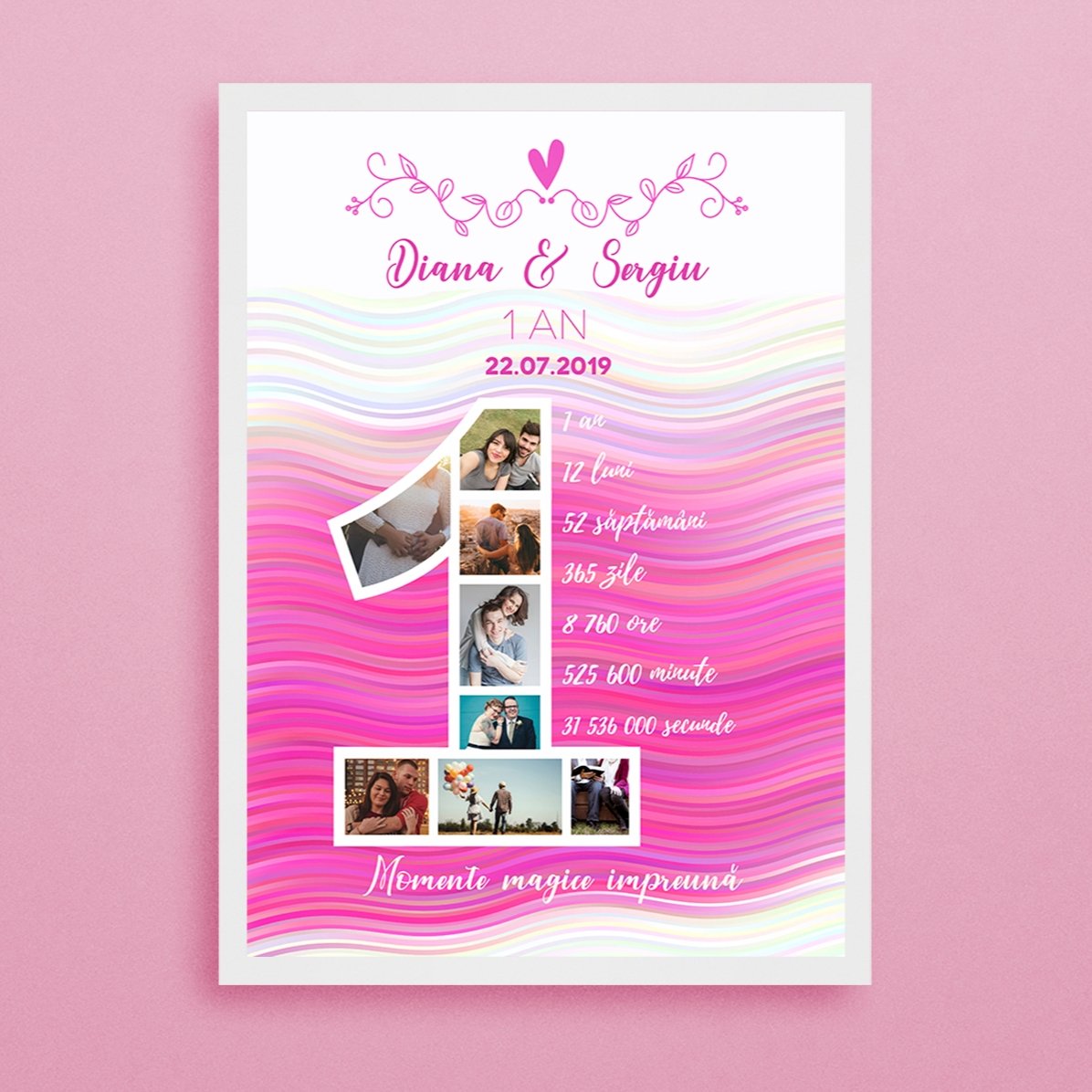 Tablou personalizat cu poze și text - Aniversare de un an