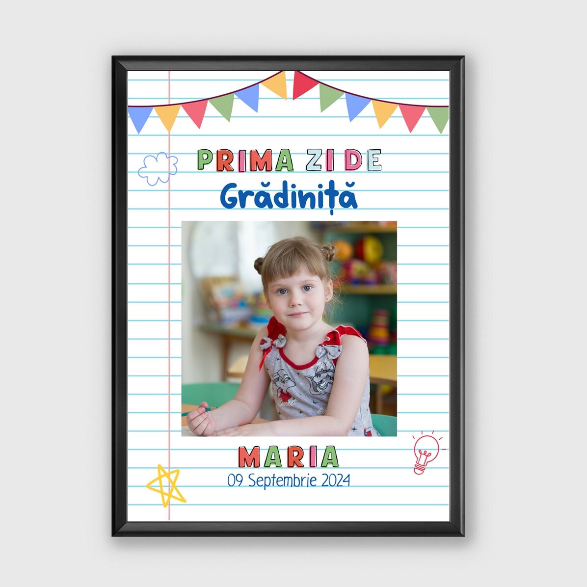 Tablou personalizat cu text și 1 poză - Prima zi de grădiniță