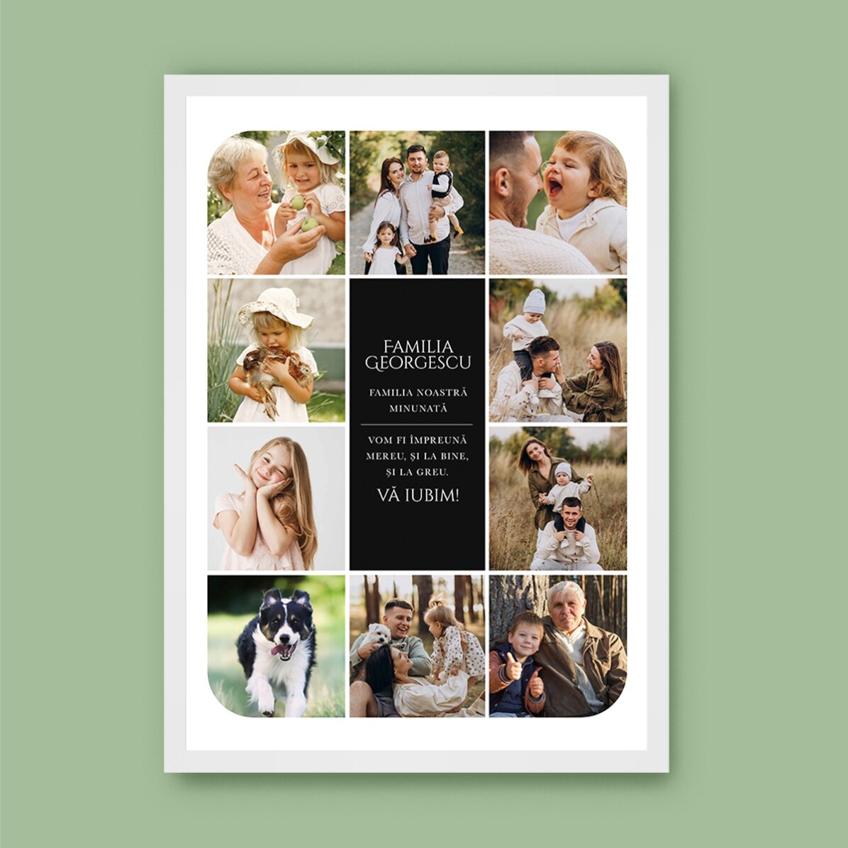 Tablou personalizat cu text și 10 poze - Familia noastră