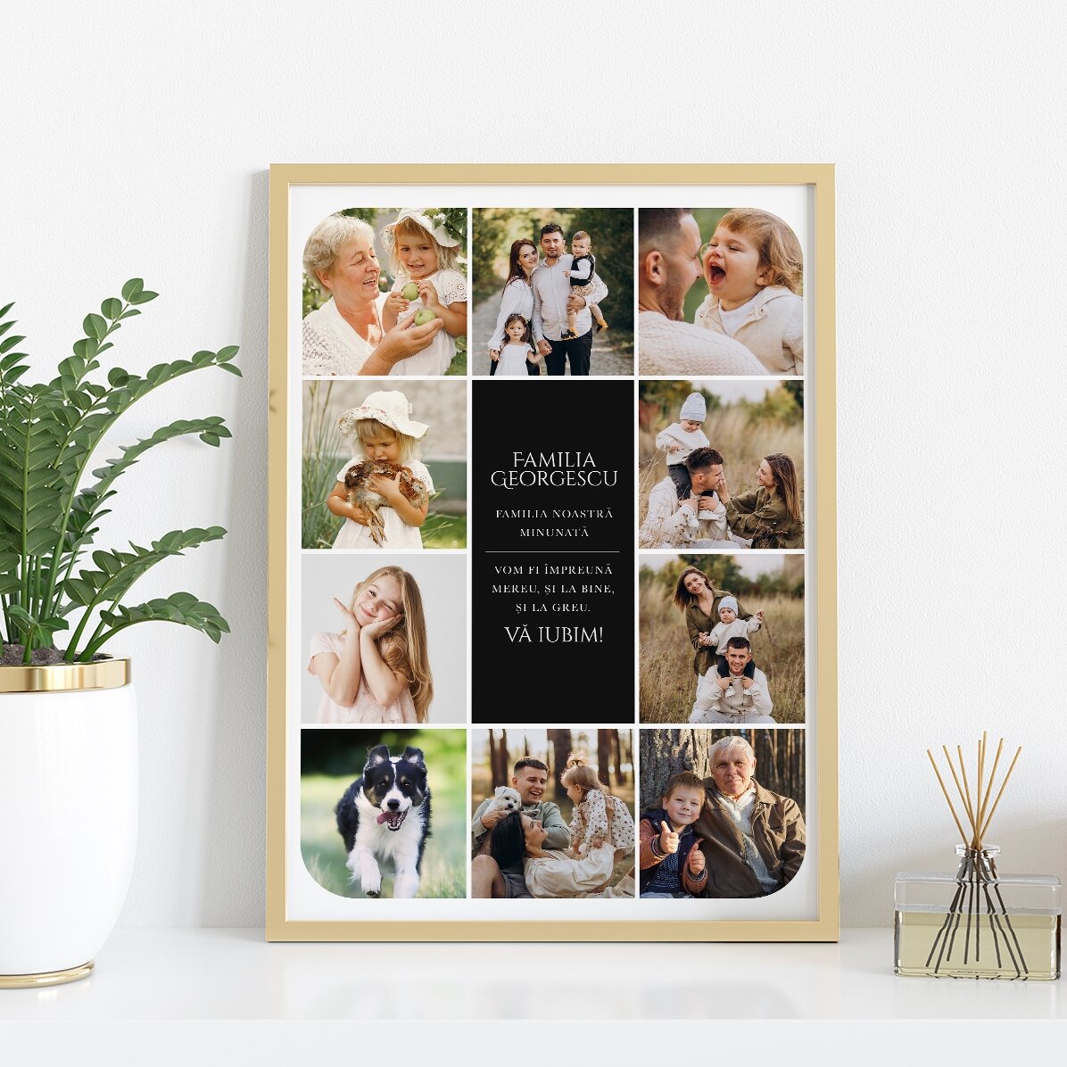 Tablou personalizat cu text și 10 poze - Familia noastră