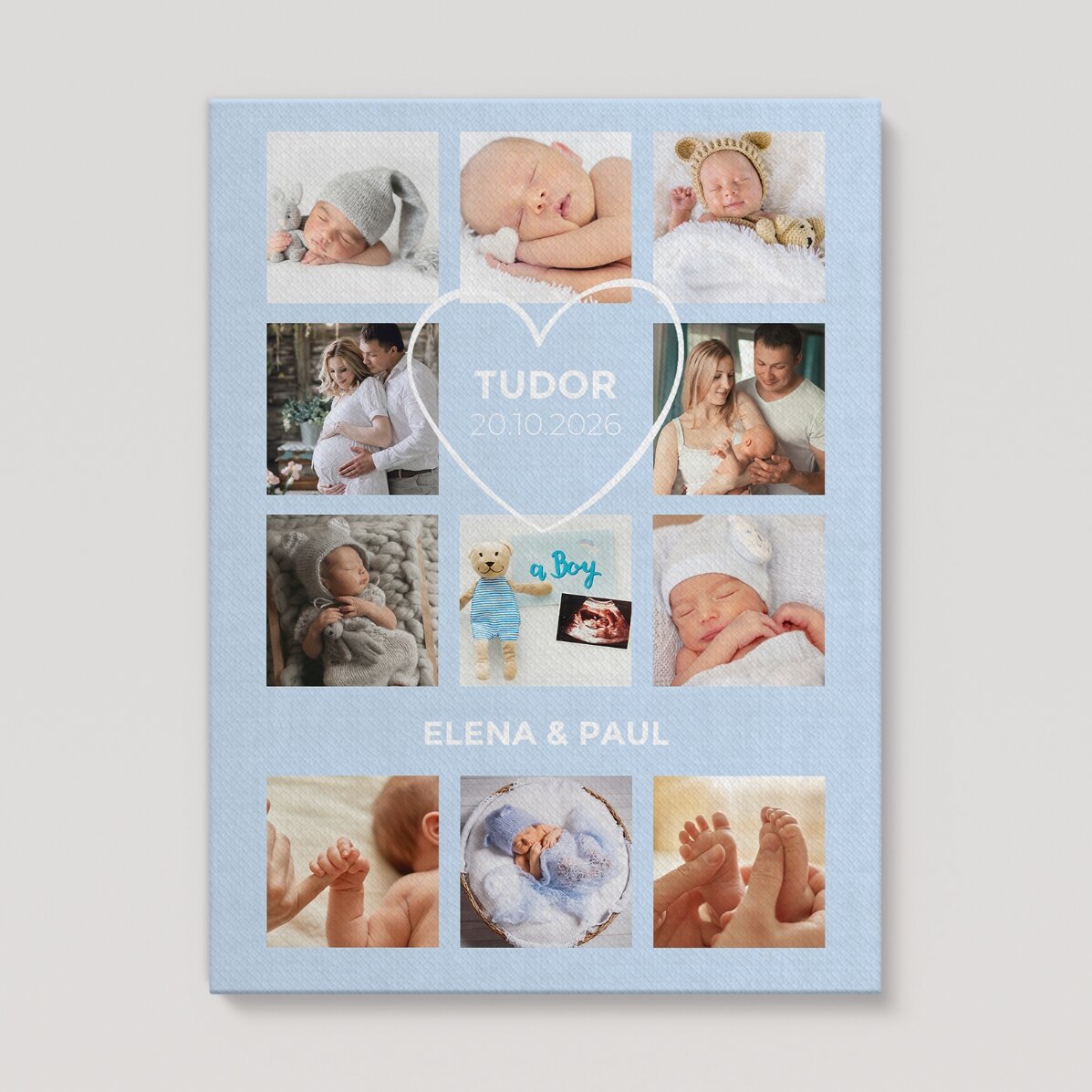 Personalised canvas with text and 11 photos - Baby boy