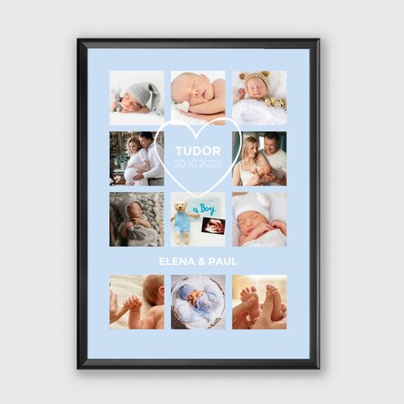 Personalised canvas with text and 11 photos - Baby boy