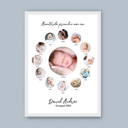 Tablou personalizat cu text și 13 fotografii - Un an de fericire