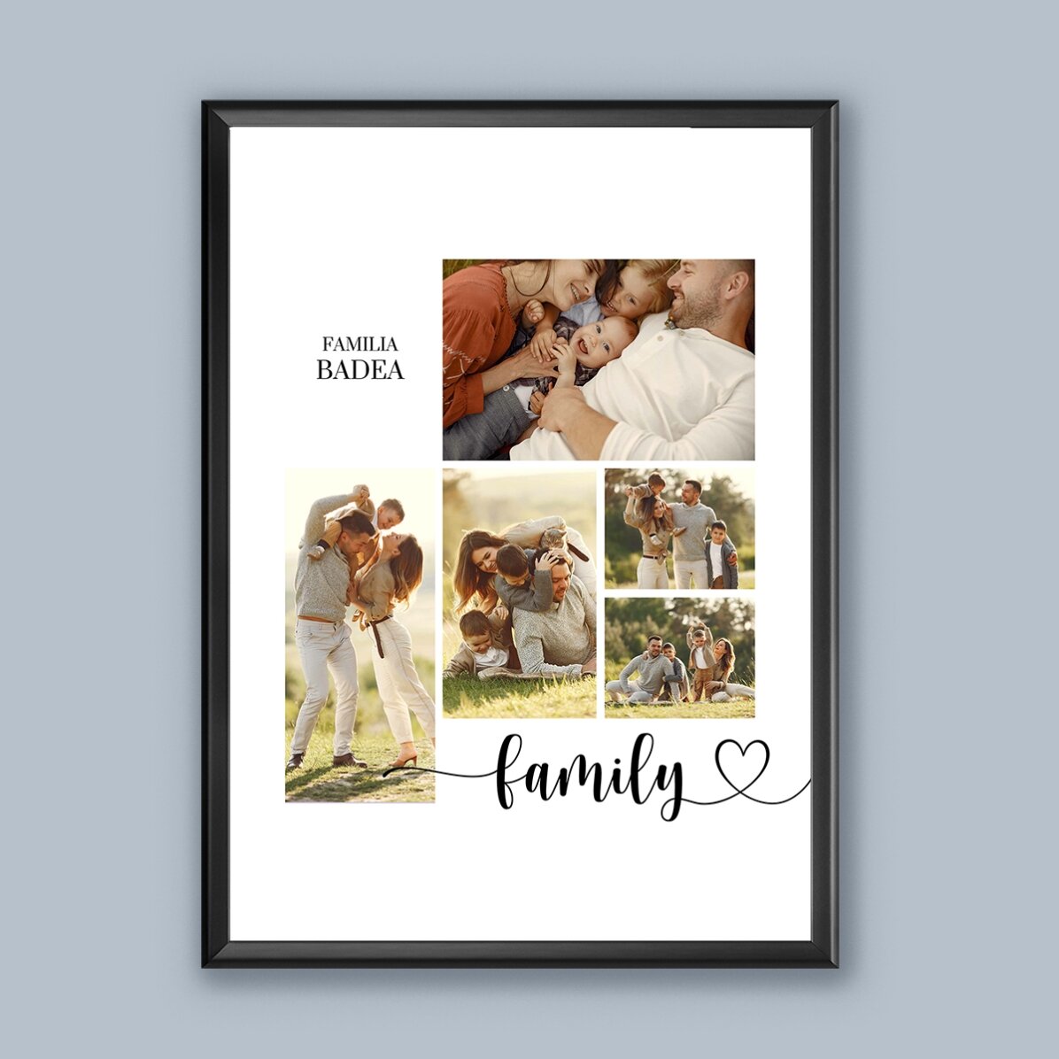 Tablou personalizat cu text și 5 poze - Our family 
