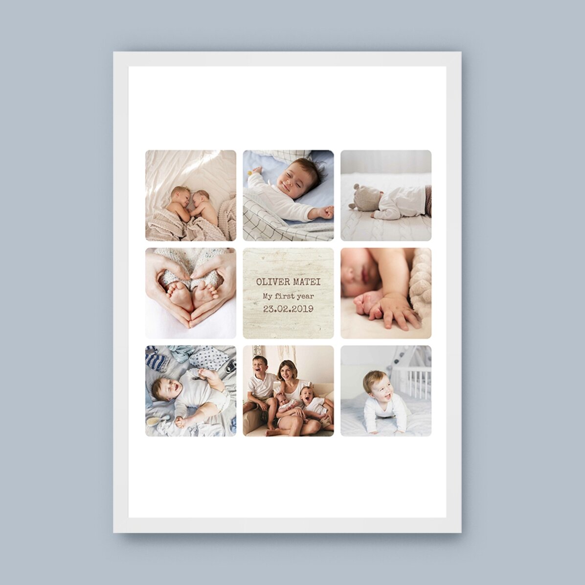 Personalised canvas with text and 8 photos - Baby