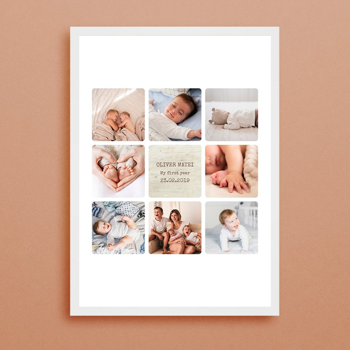 Personalised canvas with text and 8 photos - Baby
