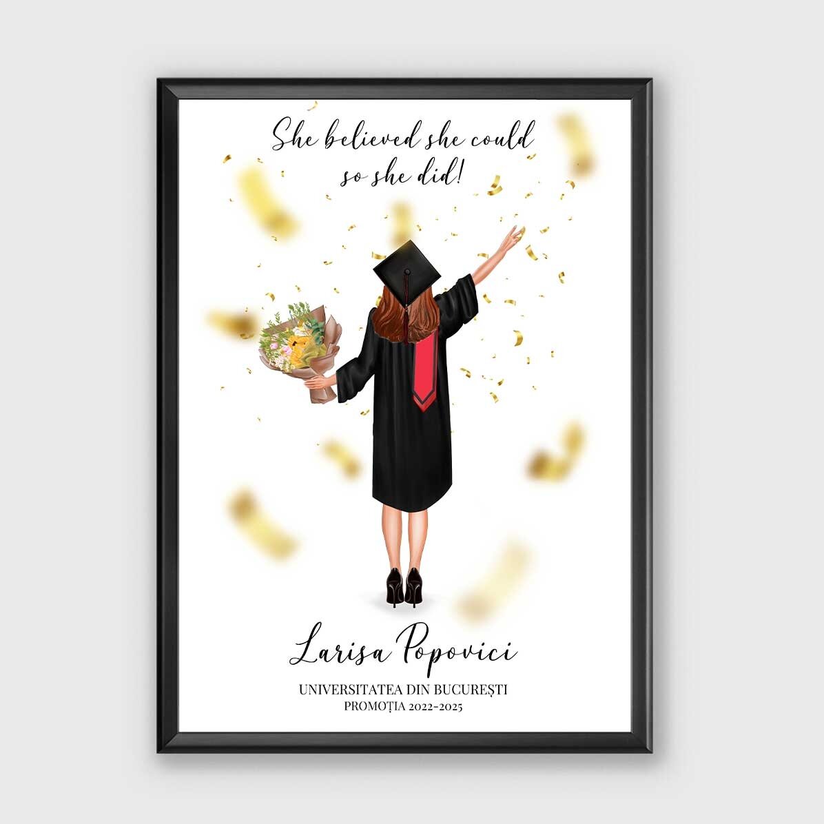 Tablou personalizat cu text și schimbarea culorii părului pentru absolvire