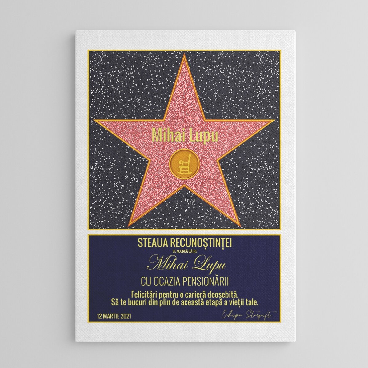Tablou personalizat cu text - Steaua recunoștinței pentru pensionare
