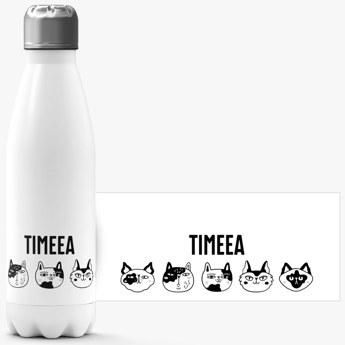 Termos cu bază albă personalizat cu nume - Cats