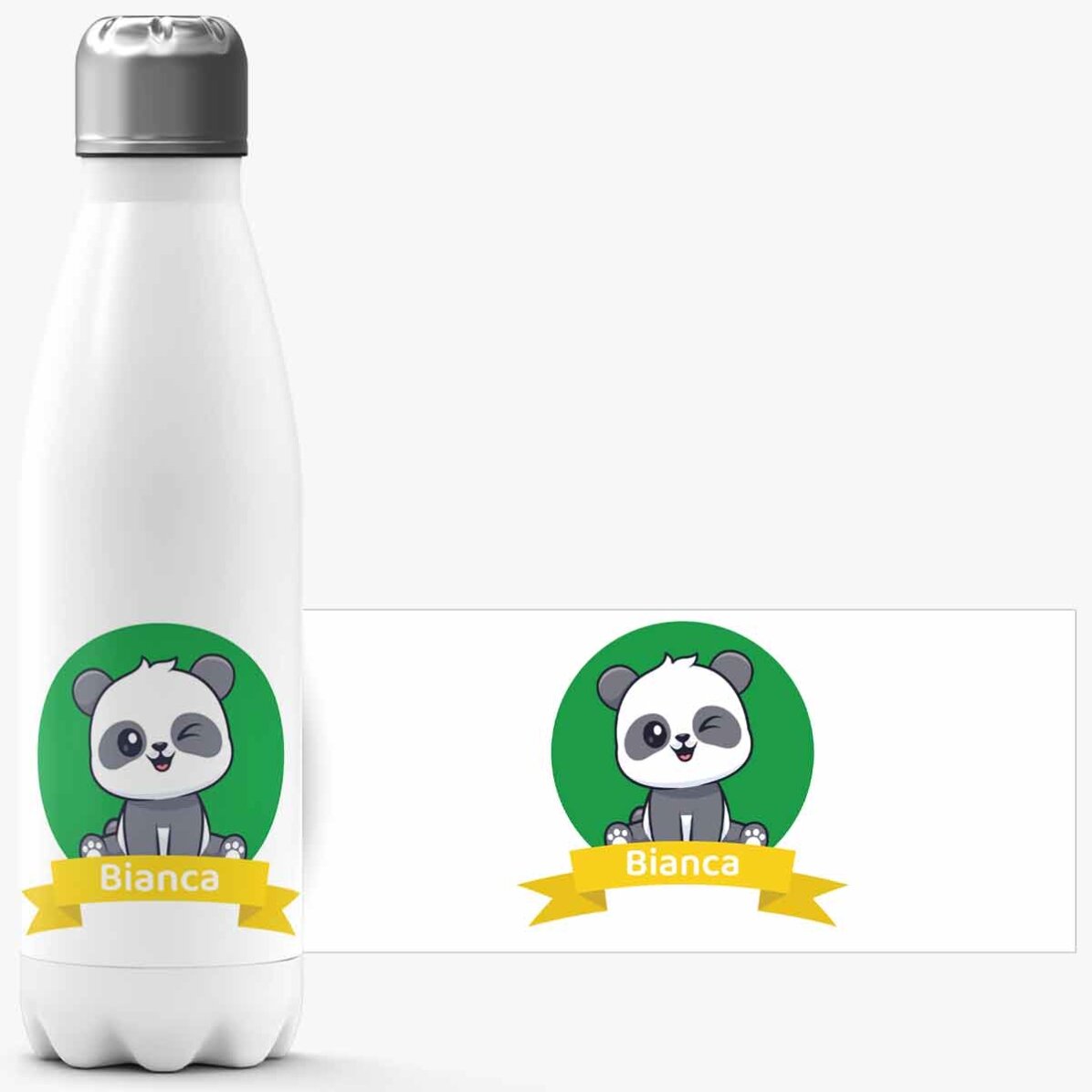 Termos cu bază albă personalizat cu nume - Cute Panda