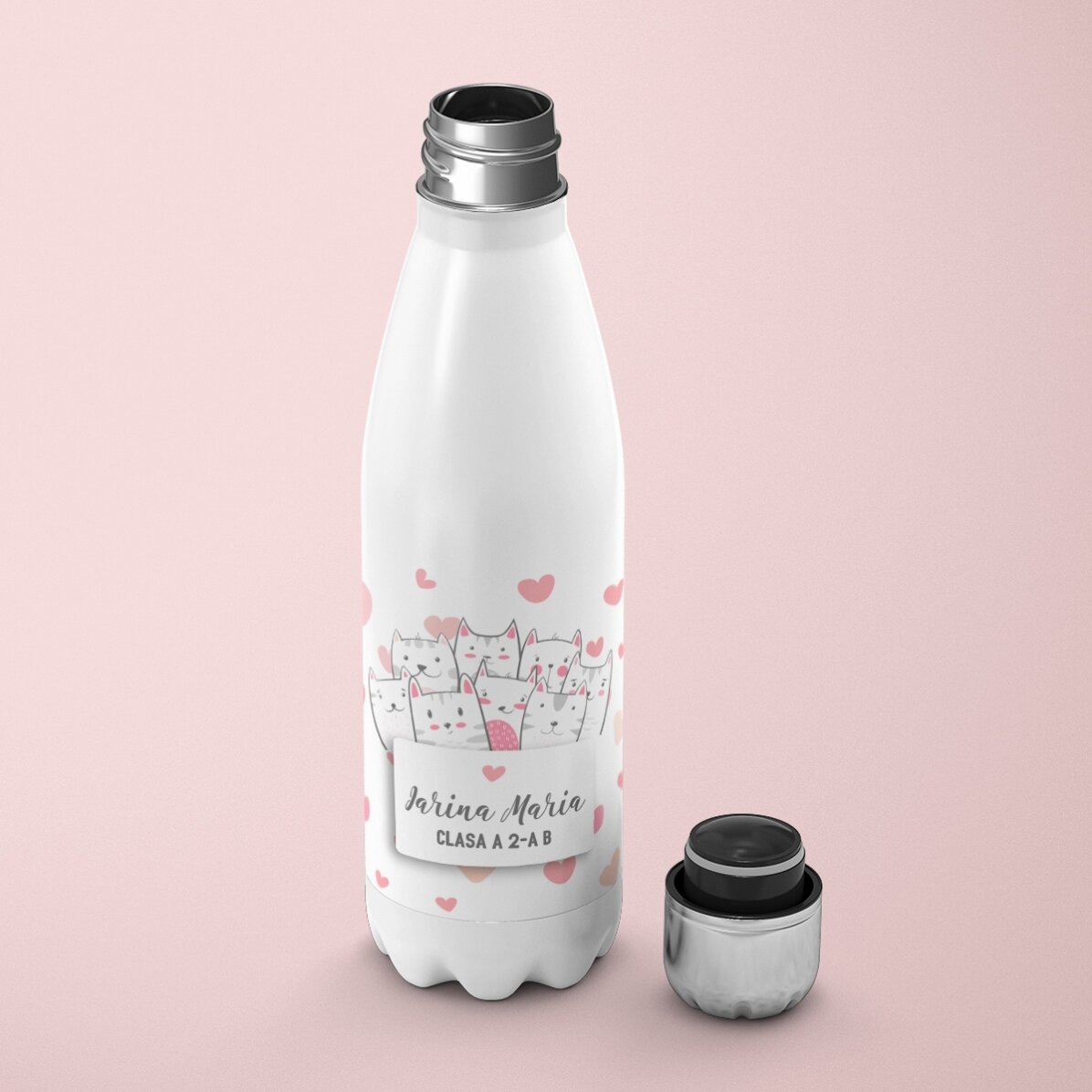 Thermos with white base personalised with name - Kitty