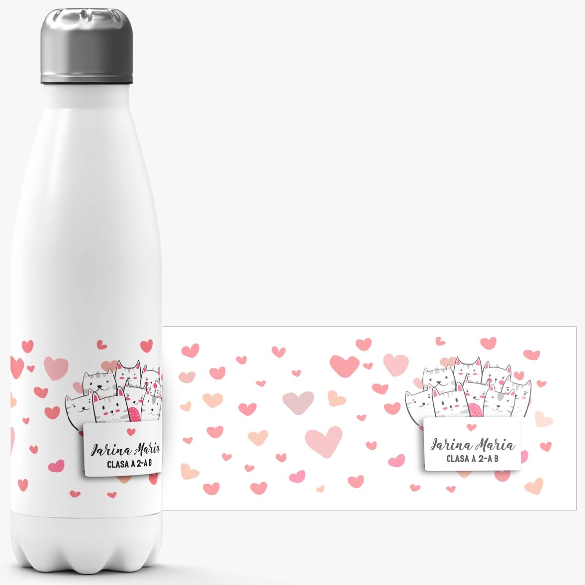 Thermos with white base personalised with name - Kitty