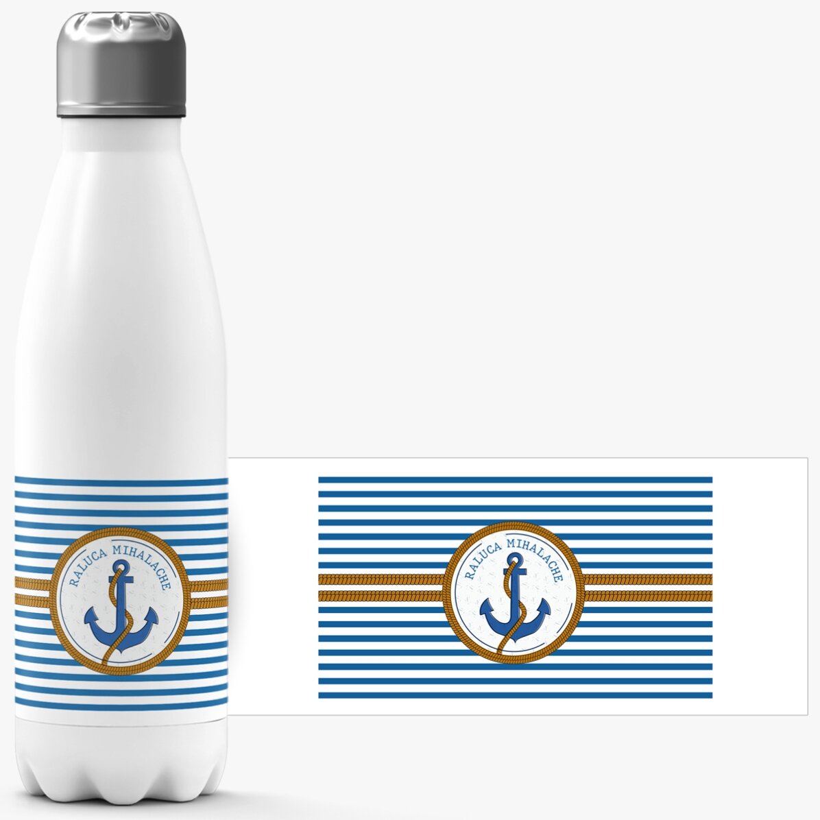 Termos cu bază albă personalizat cu nume - Maritim