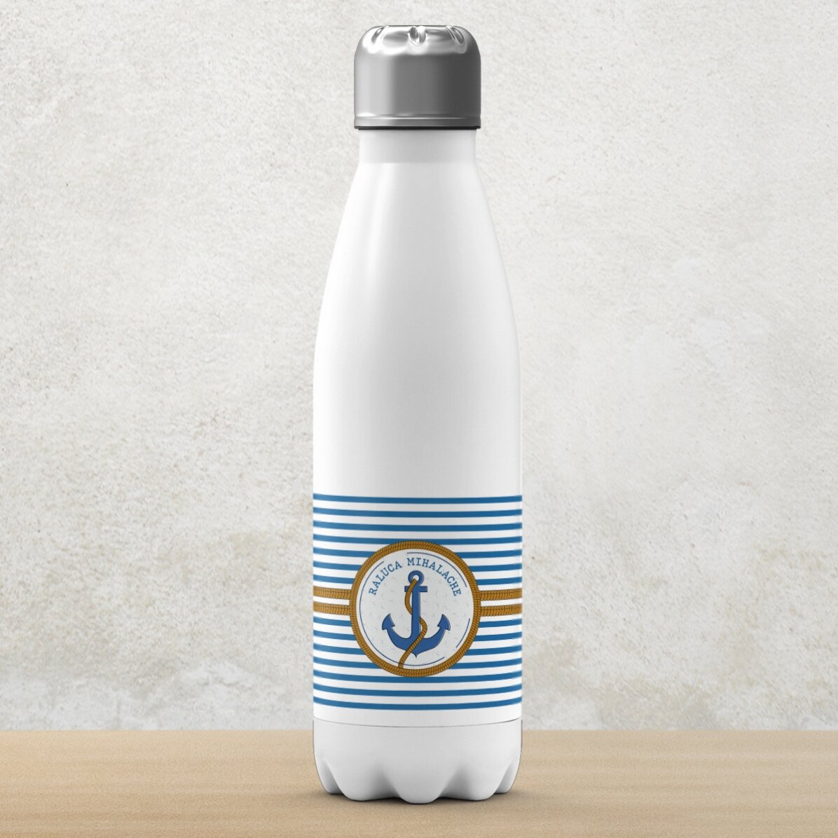 Termos cu bază albă personalizat cu nume - Maritim