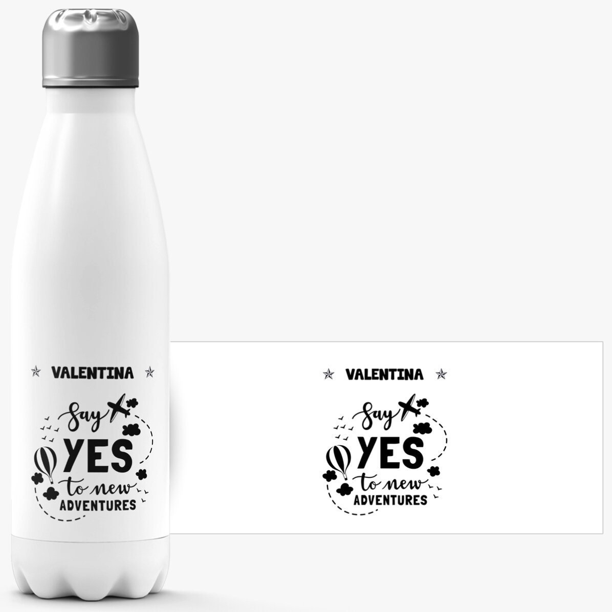 Termos cu bază albă personalizat cu nume - New Adventures