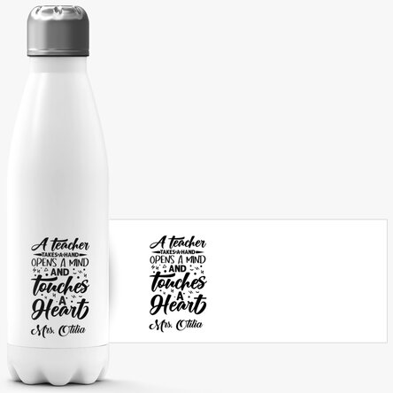 Termos cu bază albă personalizat cu nume pentru profesori - Touch a heart