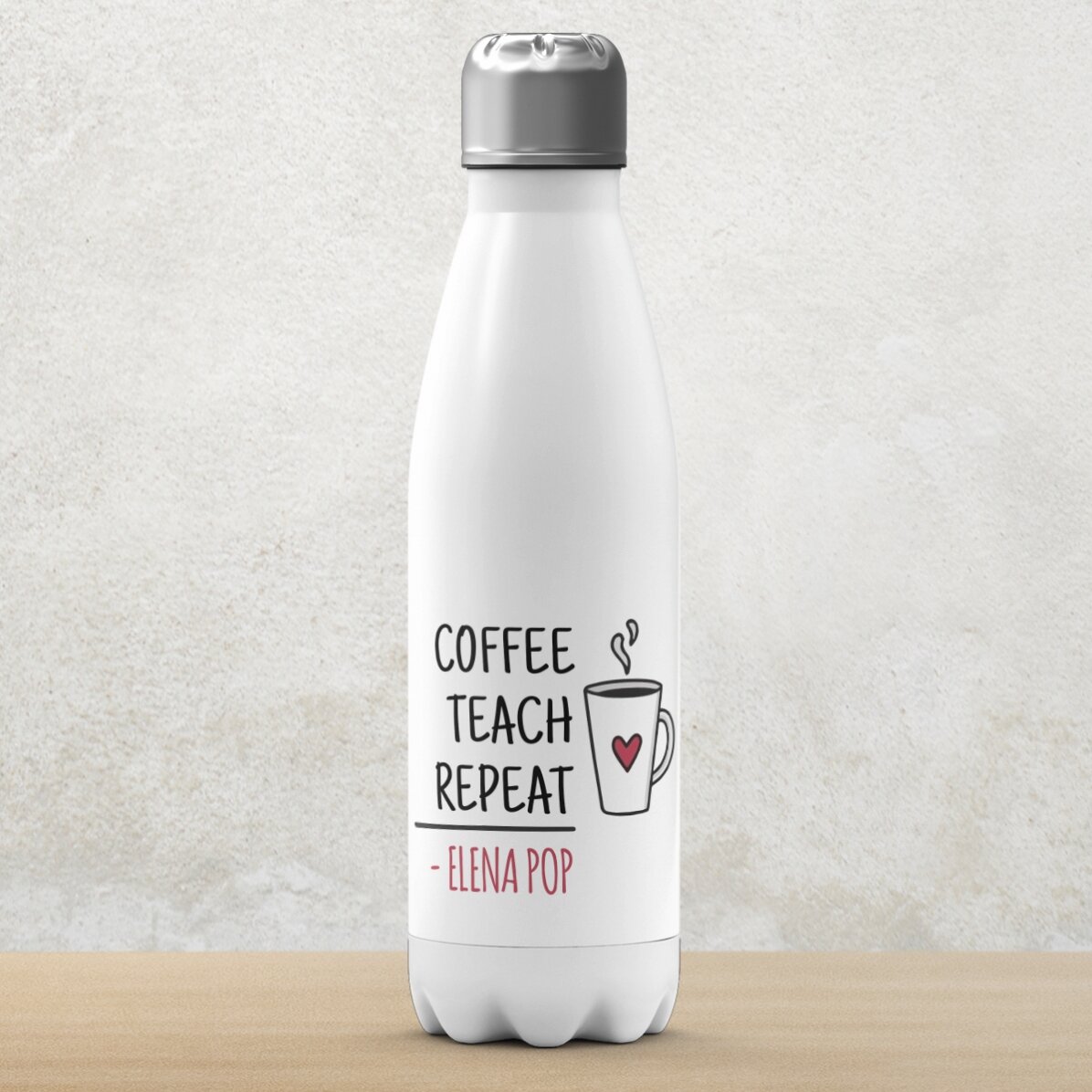 Termos cu bază albă personalizat cu nume pentru profesori