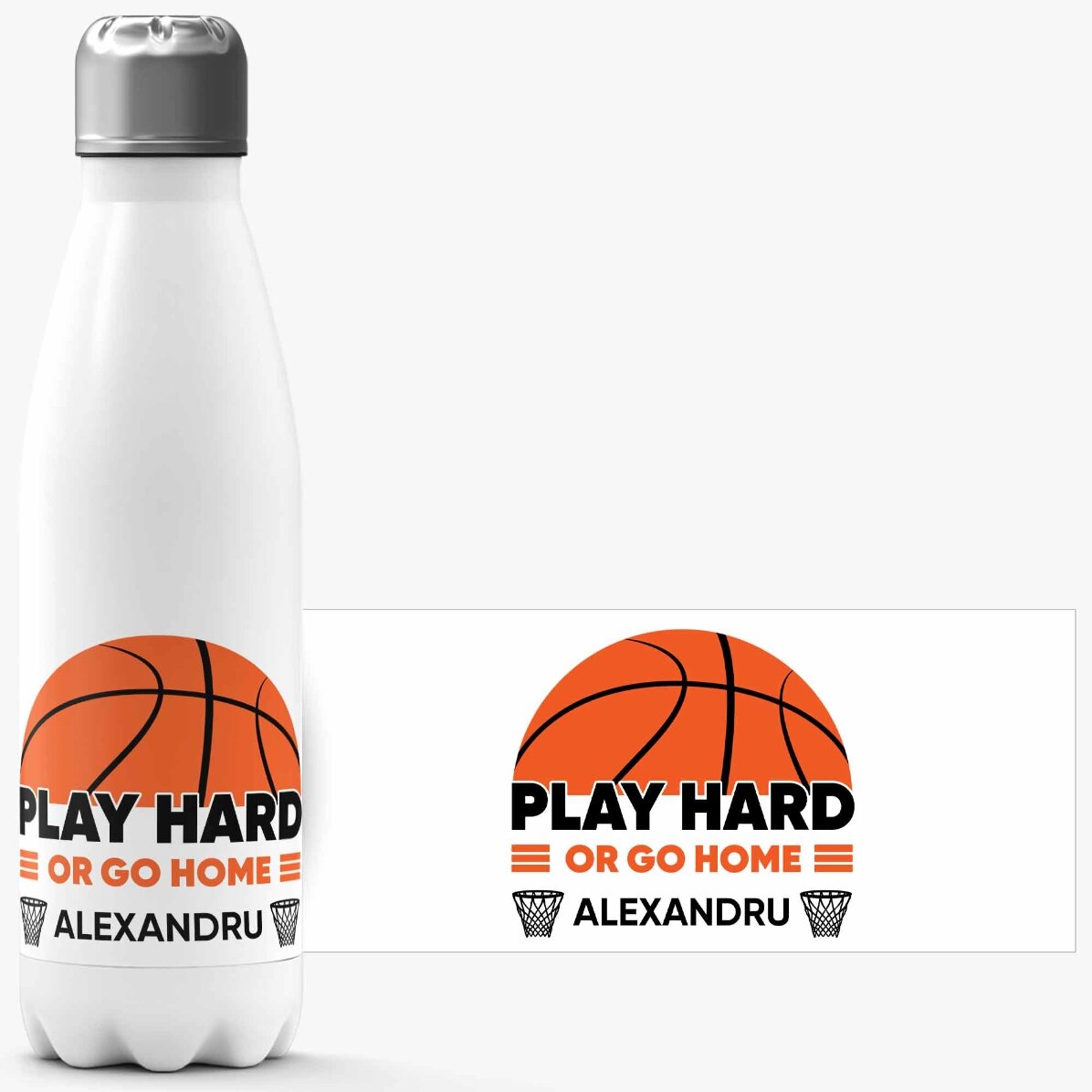 Termos cu bază albă personalizat cu text - Baschet