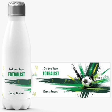 Termos cu bază albă personalizat cu text - Minge