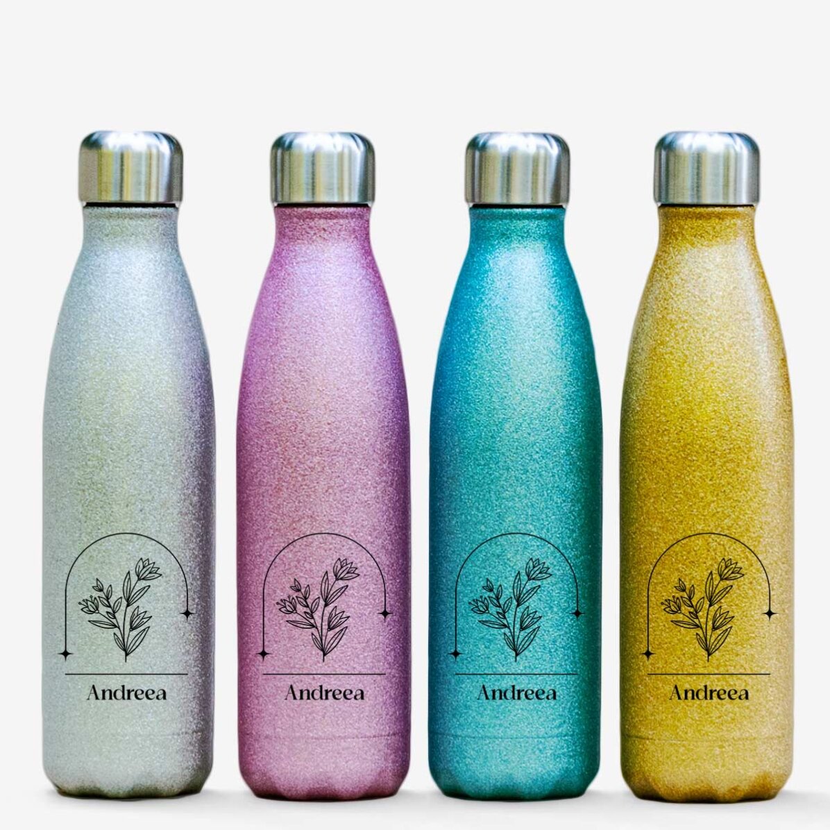 Termos cu glitter personalizat cu text - Floare