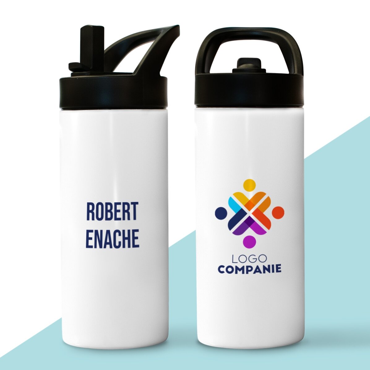 Termos cu mâner și pai personalizat cu logo și nume