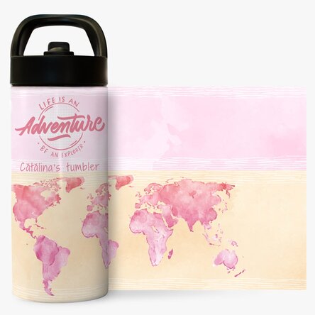 Termos cu mâner și pai personalizat cu nume - Be an explorer