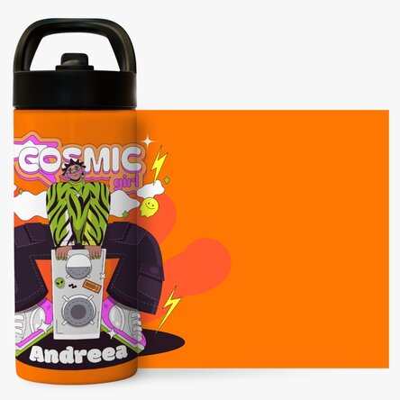 Termos cu mâner și pai personalizat cu nume - Cosmic Girl