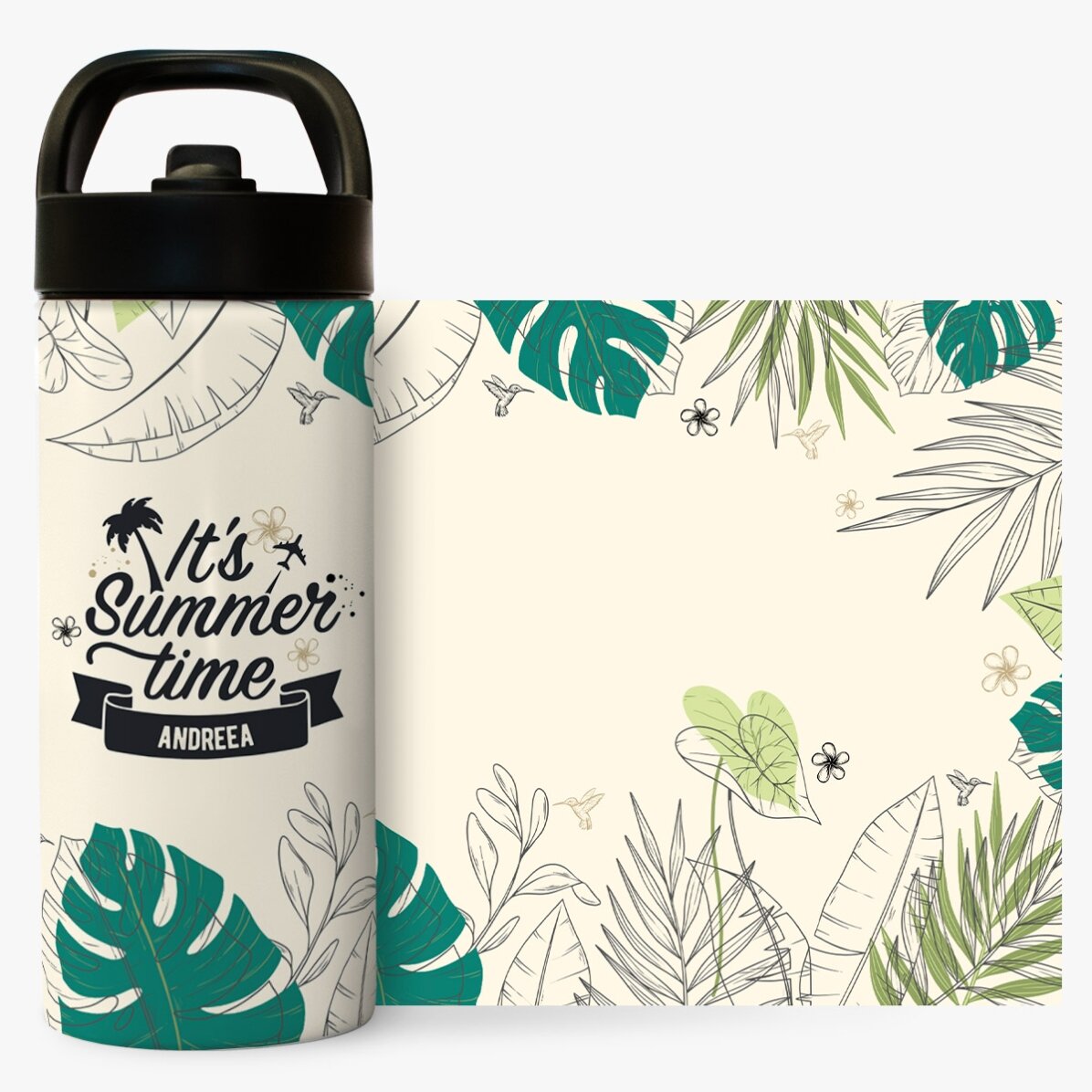 Termos cu mâner și pai personalizat cu nume - It