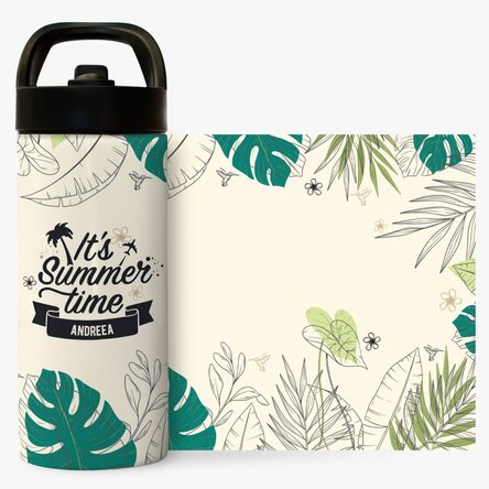 Termos cu mâner și pai personalizat cu nume - It