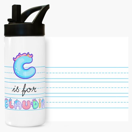 Termos cu mâner și pai personalizat cu nume - model unicorn