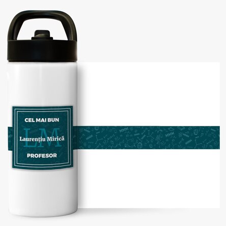 Termos cu mâner și pai personalizat cu nume și inițiale - Cel mai bun profesor