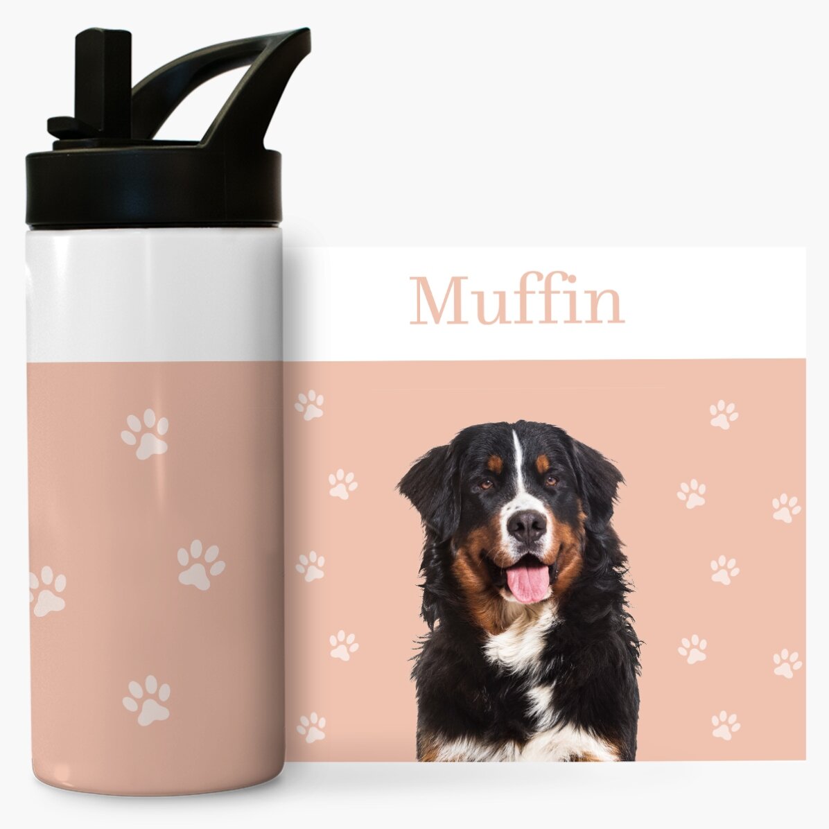 Termos cu mâner și pai personalizat cu text  - Animăluțul tău