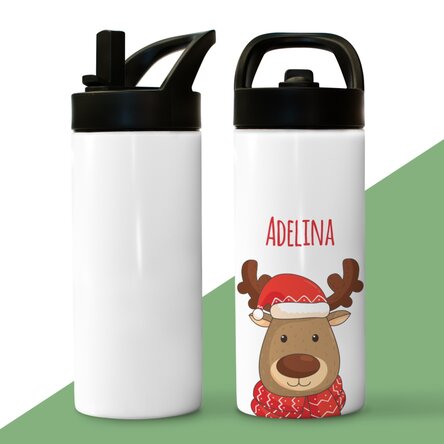 Termos cu mâner și pai personalizat cu text - Ren