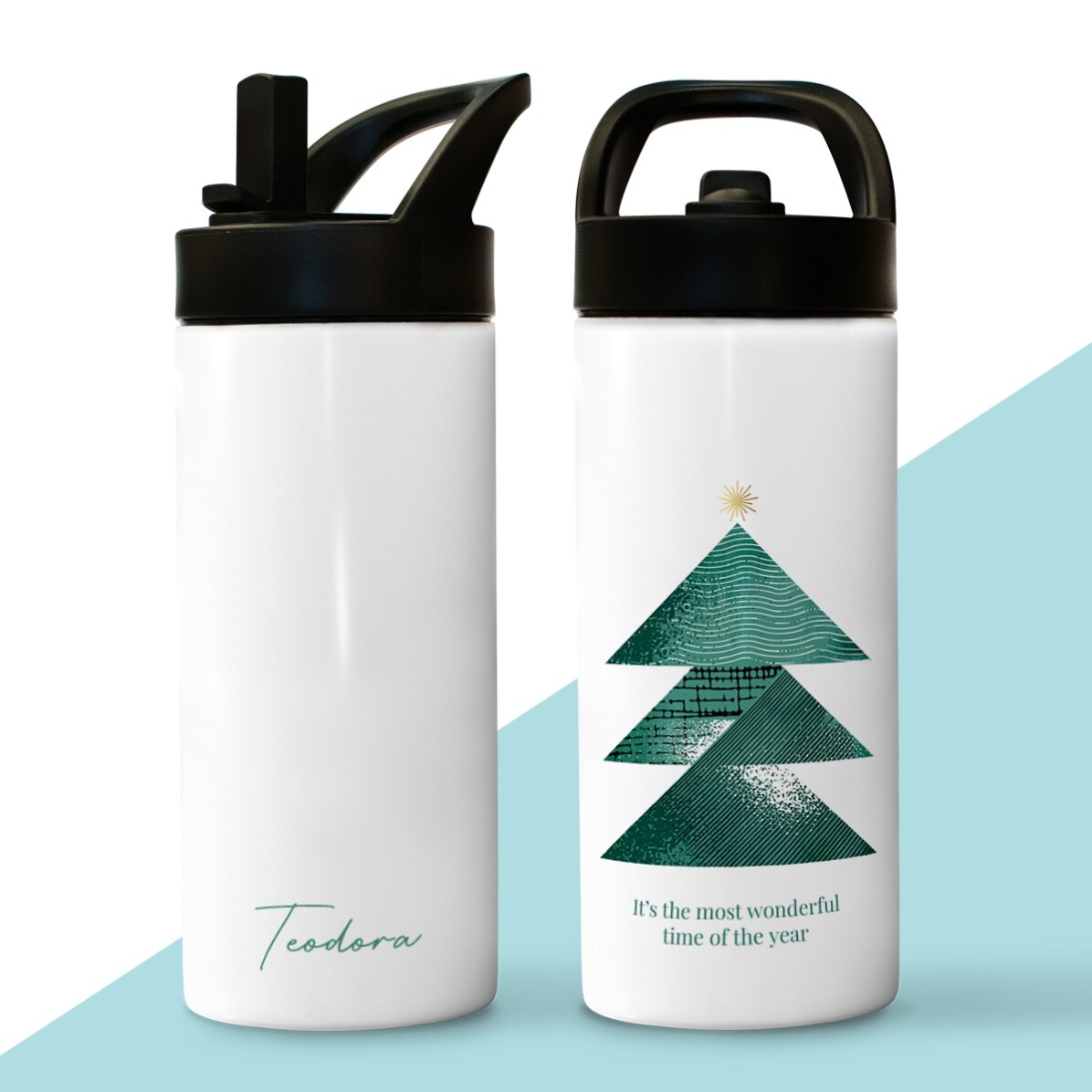 Termos cu mâner și pai personalizat cu text - Wonderful time