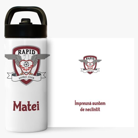 Termos FC Rapid cu mâner și pai personalizat cu nume și mesaj