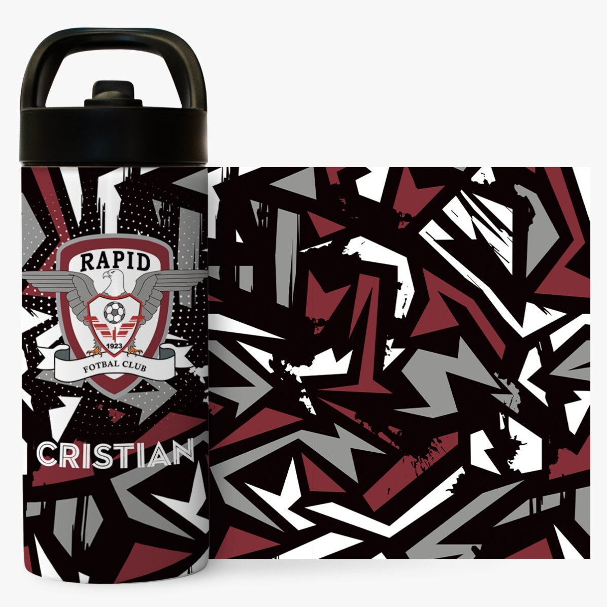 Termos FC Rapid cu mâner și pai personalizat cu text - Pattern