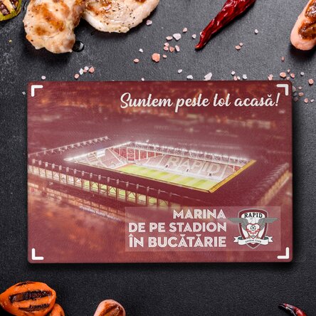Tocător de sticlă FC Rapid personalizat cu text - Stadionul Rapid-Giulești