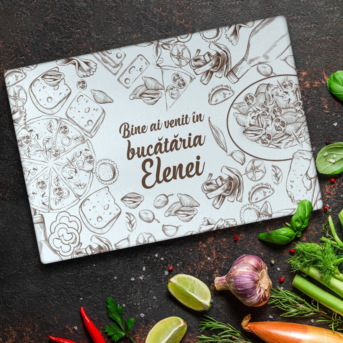 Tocător de sticlă personalizat cu text - Bine ai venit în bucătărie