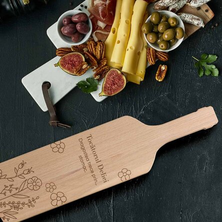 Tocător pentru brânzeturi în formă de sticlă personalizat - Flowers