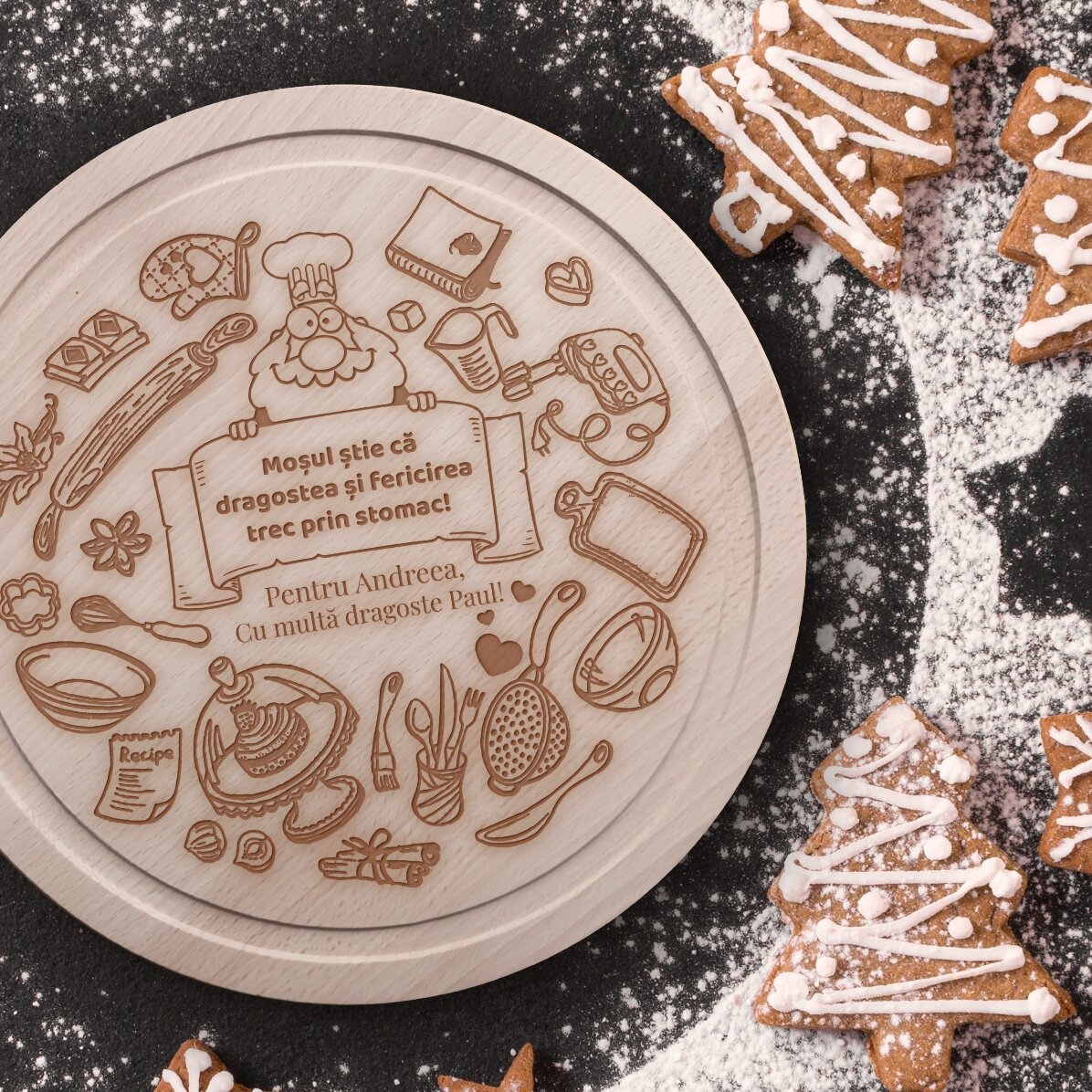 Tocător rotund personalizat - Moșul bucătar