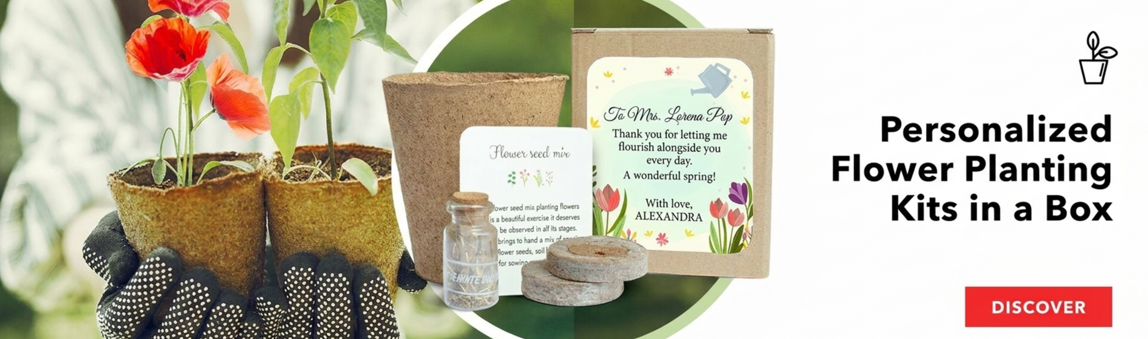 Flower planting kits in a personalised box