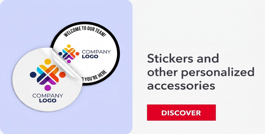 Stickers, self-adhesive labels and other corporate accessories