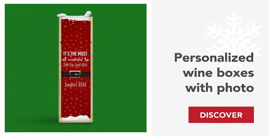 Personalised wine boxes with Christmas photo