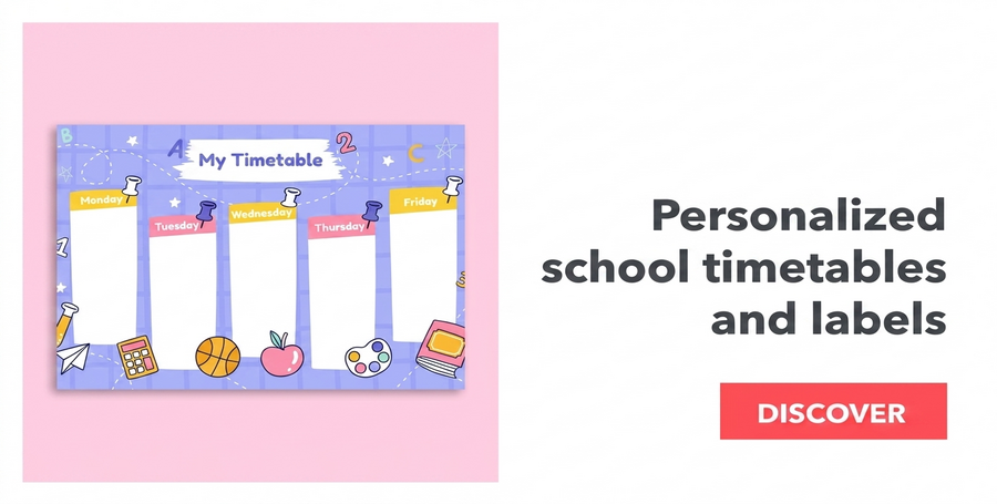 School timetables and self-adhesive labels